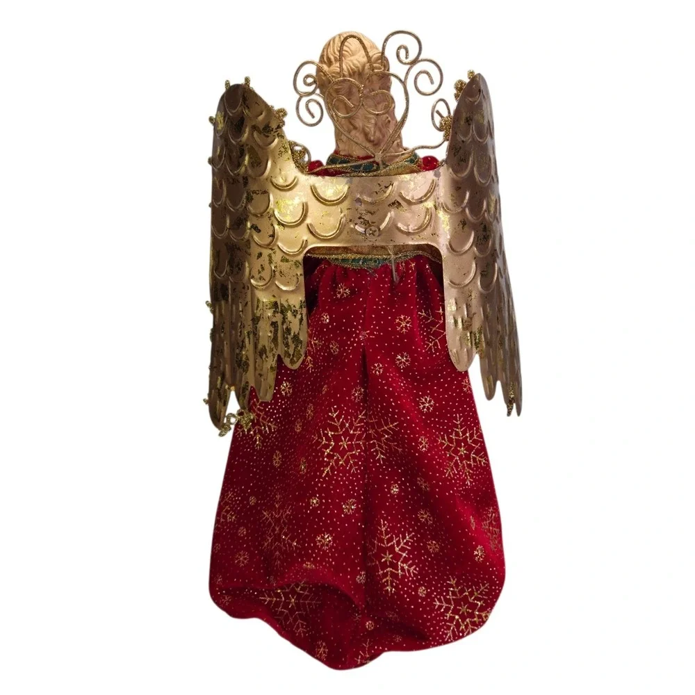 Elegant Christmas Angel Tree Topper Figurine Red Holiday Decor Porcelain 14 Inch